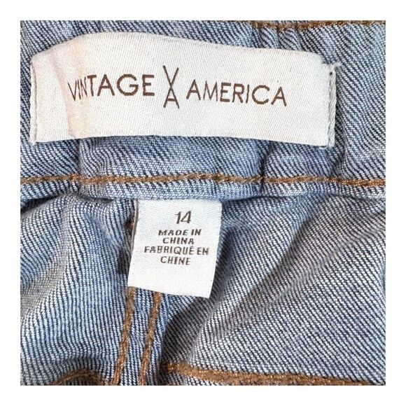 Vintage America High Waist Paperbag Mom Jeans 14 Relaxed Elastic Waist Blue Pant - Picture 3 of 4
